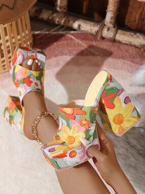 Bohemian Women's floral High Heel Platform Slide Sandals